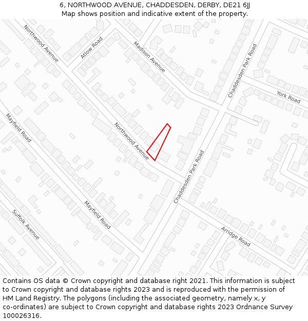 6, NORTHWOOD AVENUE, CHADDESDEN, DERBY, DE21 6JJ: Location map and indicative extent of plot