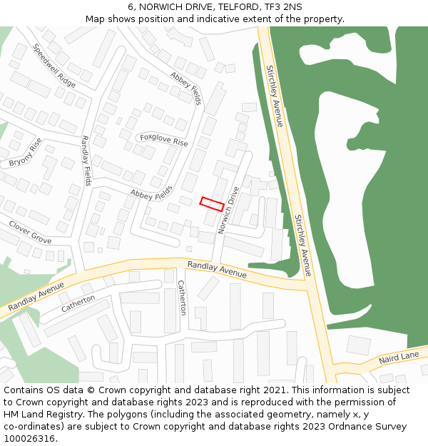 6, NORWICH DRIVE, TELFORD, TF3 2NS: Location map and indicative extent of plot