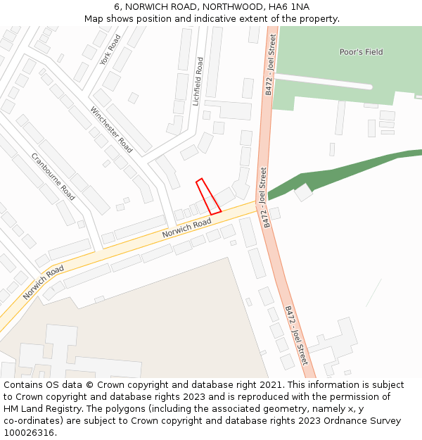 6, NORWICH ROAD, NORTHWOOD, HA6 1NA: Location map and indicative extent of plot