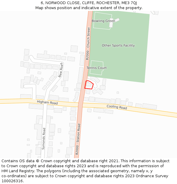 6, NORWOOD CLOSE, CLIFFE, ROCHESTER, ME3 7QJ: Location map and indicative extent of plot