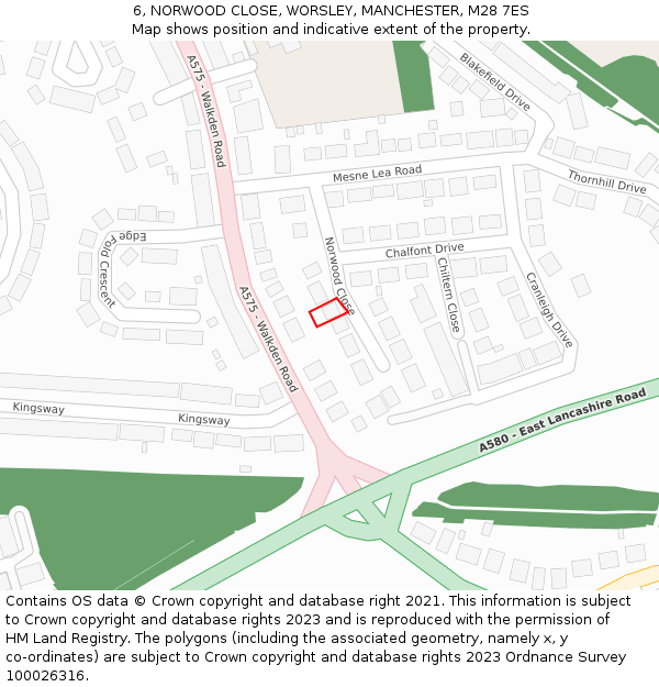 6, NORWOOD CLOSE, WORSLEY, MANCHESTER, M28 7ES: Location map and indicative extent of plot