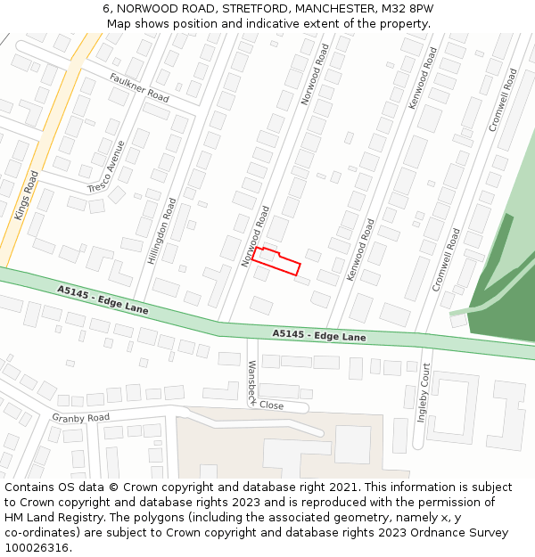 6, NORWOOD ROAD, STRETFORD, MANCHESTER, M32 8PW: Location map and indicative extent of plot