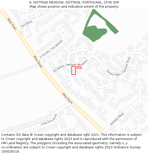 6, NOTTAGE MEADOW, NOTTAGE, PORTHCAWL, CF36 3HP: Location map and indicative extent of plot