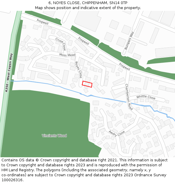 6, NOYES CLOSE, CHIPPENHAM, SN14 0TP: Location map and indicative extent of plot
