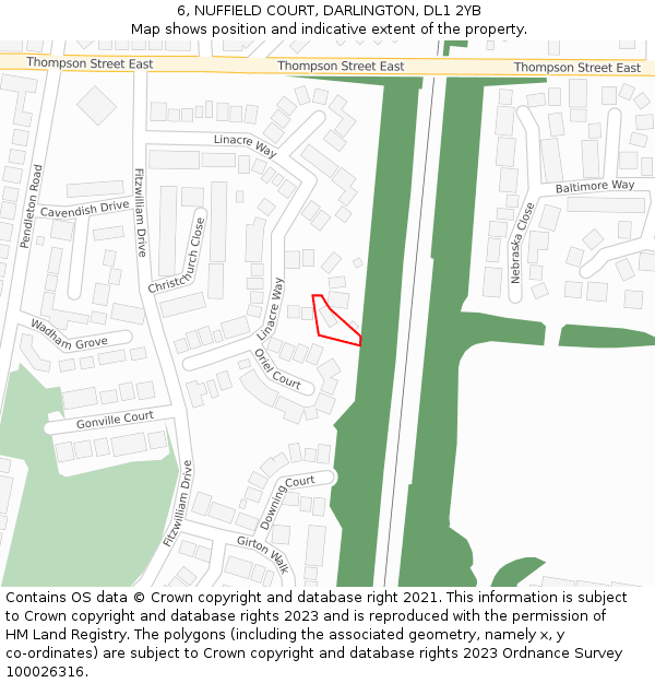 6, NUFFIELD COURT, DARLINGTON, DL1 2YB: Location map and indicative extent of plot