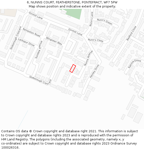 6, NUNNS COURT, FEATHERSTONE, PONTEFRACT, WF7 5PW: Location map and indicative extent of plot