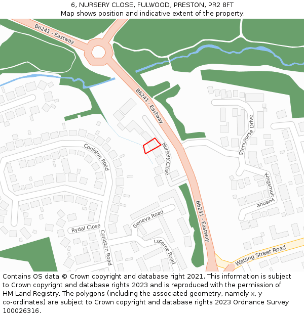 6, NURSERY CLOSE, FULWOOD, PRESTON, PR2 8FT: Location map and indicative extent of plot