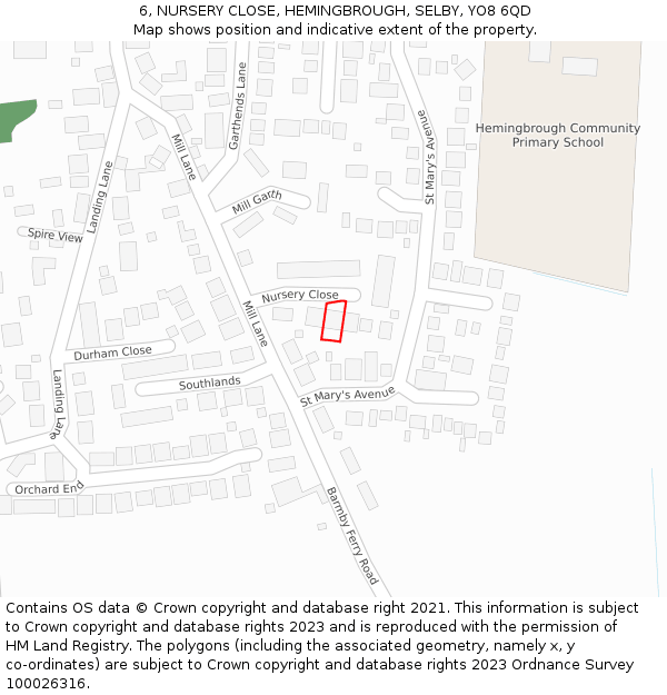 6, NURSERY CLOSE, HEMINGBROUGH, SELBY, YO8 6QD: Location map and indicative extent of plot