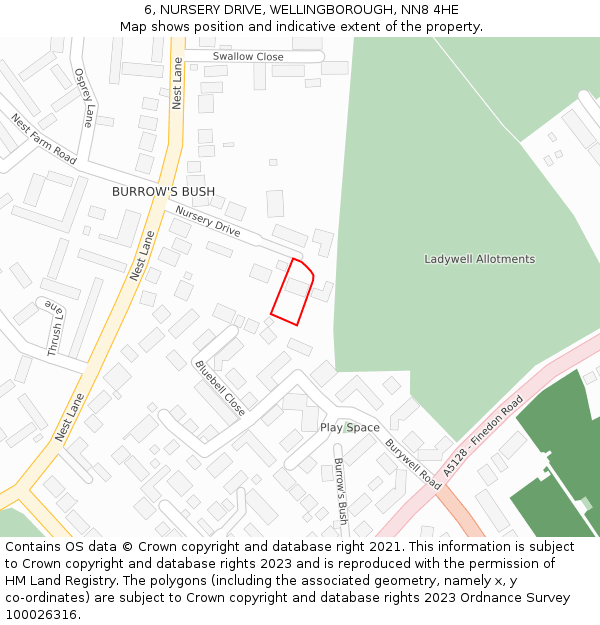 6, NURSERY DRIVE, WELLINGBOROUGH, NN8 4HE: Location map and indicative extent of plot