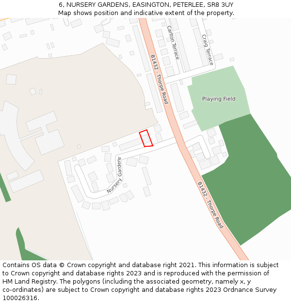 6, NURSERY GARDENS, EASINGTON, PETERLEE, SR8 3UY: Location map and indicative extent of plot