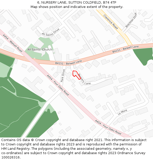 6, NURSERY LANE, SUTTON COLDFIELD, B74 4TP: Location map and indicative extent of plot