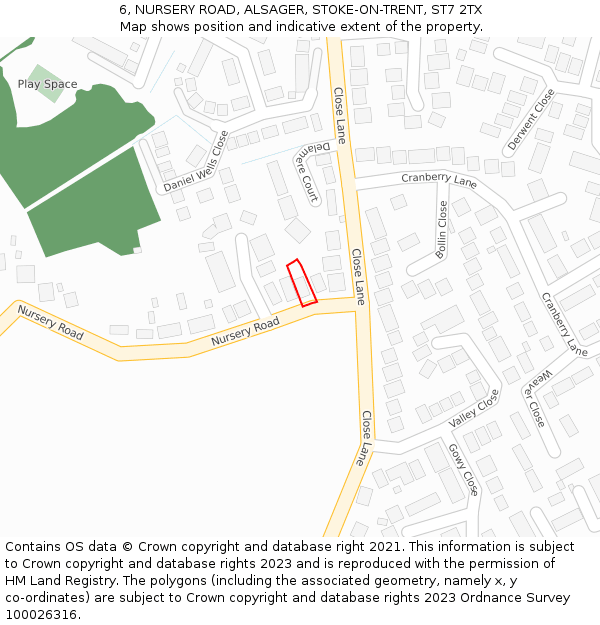 6, NURSERY ROAD, ALSAGER, STOKE-ON-TRENT, ST7 2TX: Location map and indicative extent of plot