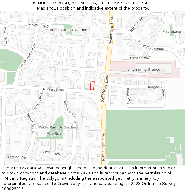 6, NURSERY ROAD, ANGMERING, LITTLEHAMPTON, BN16 4FH: Location map and indicative extent of plot