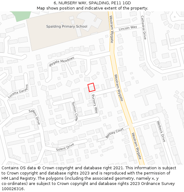 6, NURSERY WAY, SPALDING, PE11 1GD: Location map and indicative extent of plot