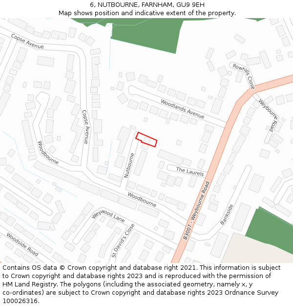 6, NUTBOURNE, FARNHAM, GU9 9EH: Location map and indicative extent of plot