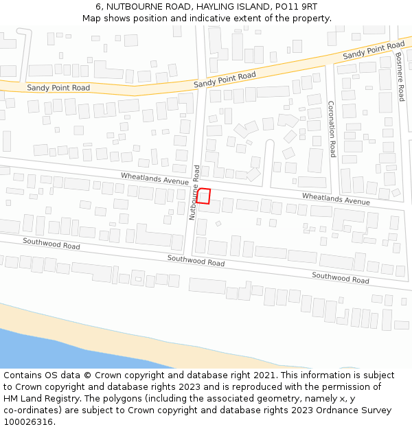 6, NUTBOURNE ROAD, HAYLING ISLAND, PO11 9RT: Location map and indicative extent of plot