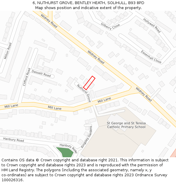 6, NUTHURST GROVE, BENTLEY HEATH, SOLIHULL, B93 8PD: Location map and indicative extent of plot