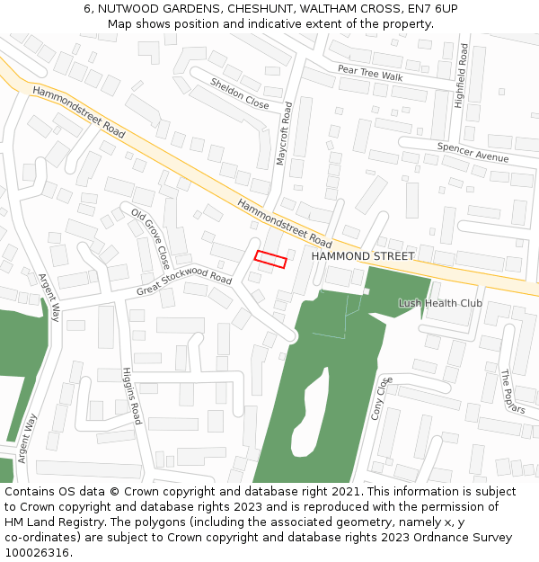 6, NUTWOOD GARDENS, CHESHUNT, WALTHAM CROSS, EN7 6UP: Location map and indicative extent of plot