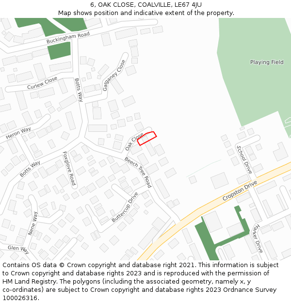 6, OAK CLOSE, COALVILLE, LE67 4JU: Location map and indicative extent of plot