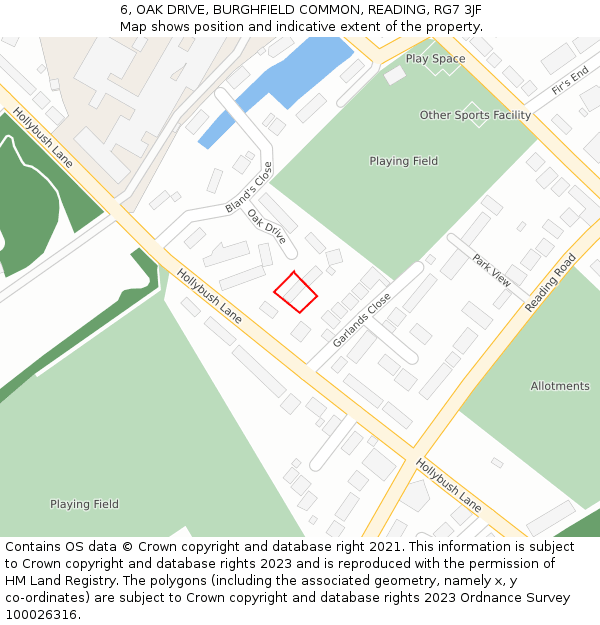 6, OAK DRIVE, BURGHFIELD COMMON, READING, RG7 3JF: Location map and indicative extent of plot