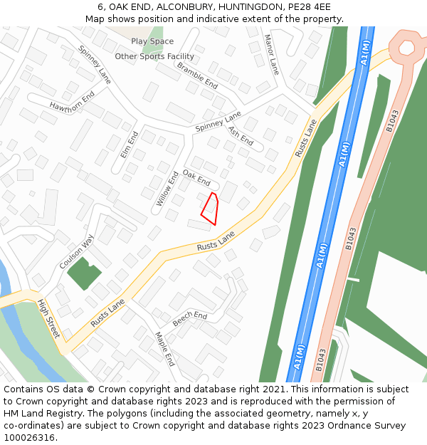 6, OAK END, ALCONBURY, HUNTINGDON, PE28 4EE: Location map and indicative extent of plot