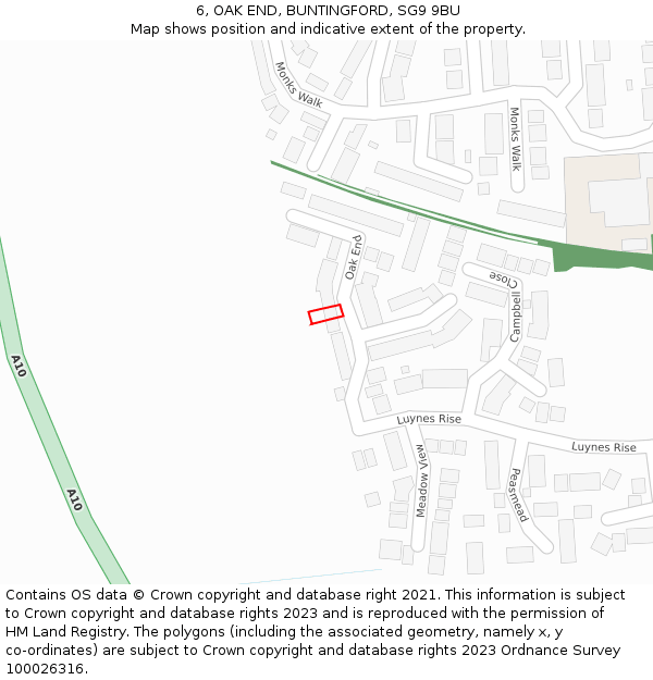 6, OAK END, BUNTINGFORD, SG9 9BU: Location map and indicative extent of plot