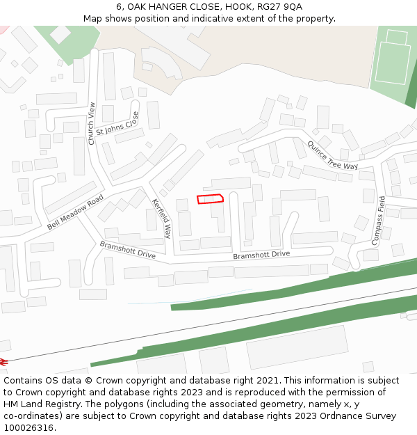 6, OAK HANGER CLOSE, HOOK, RG27 9QA: Location map and indicative extent of plot