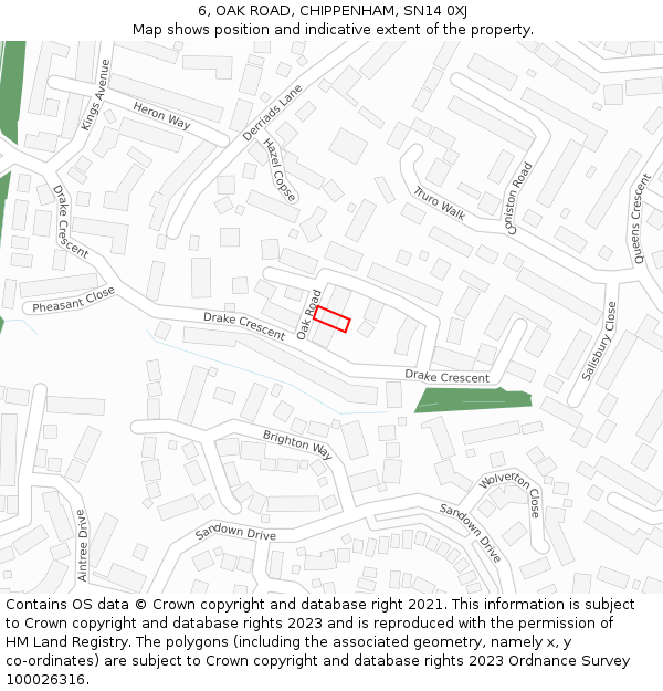 6, OAK ROAD, CHIPPENHAM, SN14 0XJ: Location map and indicative extent of plot