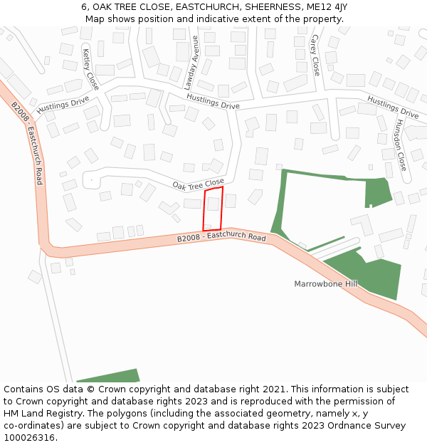 6, OAK TREE CLOSE, EASTCHURCH, SHEERNESS, ME12 4JY: Location map and indicative extent of plot
