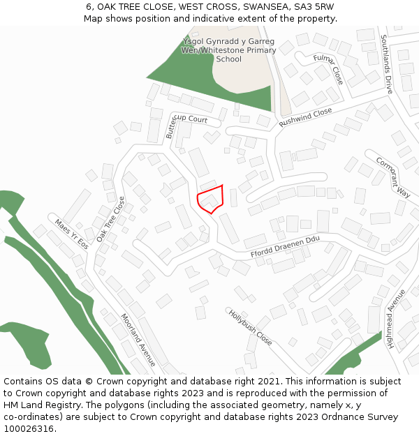 6, OAK TREE CLOSE, WEST CROSS, SWANSEA, SA3 5RW: Location map and indicative extent of plot