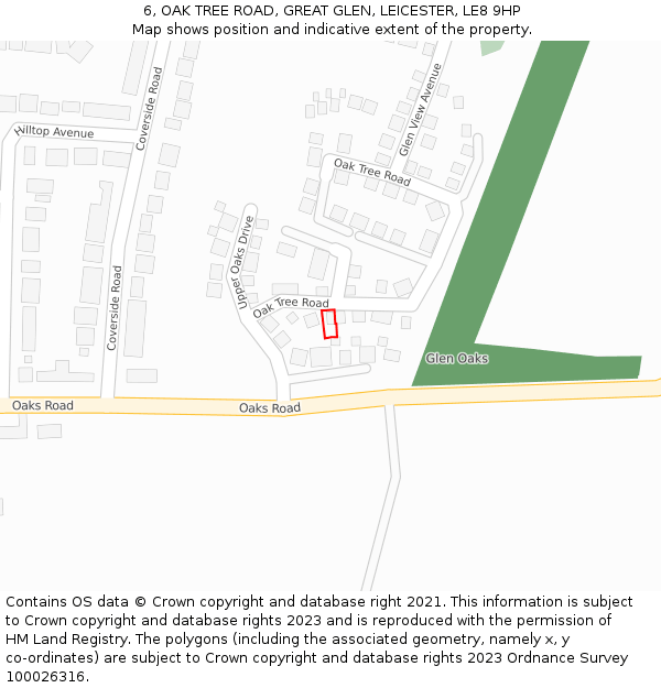 6, OAK TREE ROAD, GREAT GLEN, LEICESTER, LE8 9HP: Location map and indicative extent of plot