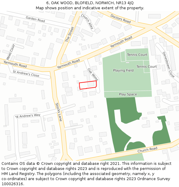 6, OAK WOOD, BLOFIELD, NORWICH, NR13 4JQ: Location map and indicative extent of plot