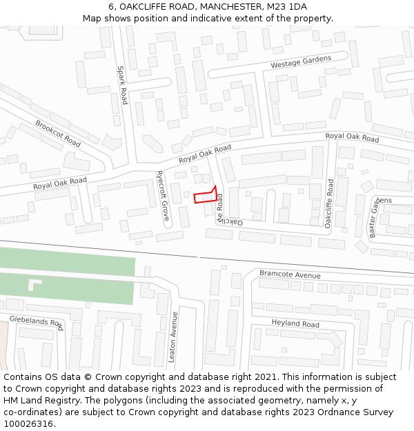 6, OAKCLIFFE ROAD, MANCHESTER, M23 1DA: Location map and indicative extent of plot