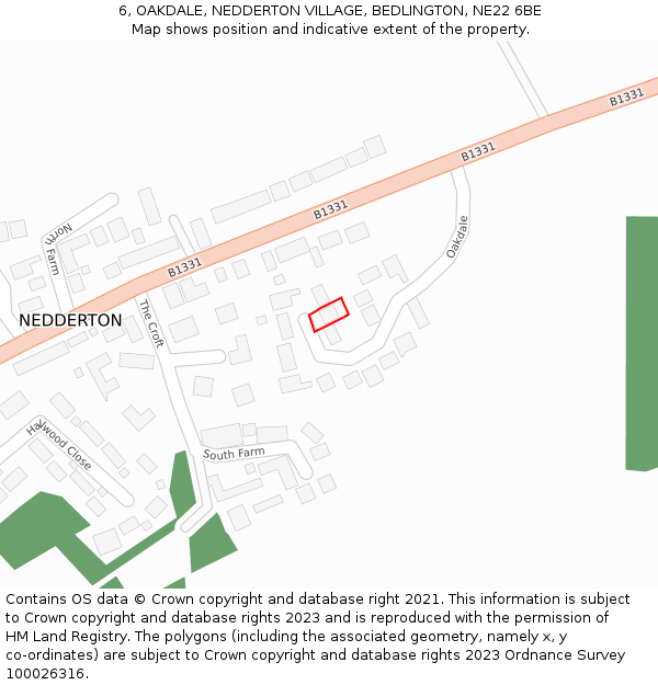 6, OAKDALE, NEDDERTON VILLAGE, BEDLINGTON, NE22 6BE: Location map and indicative extent of plot