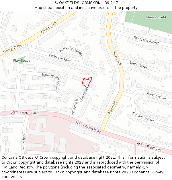 6, OAKFIELDS, ORMSKIRK, L39 2HZ: Location map and indicative extent of plot