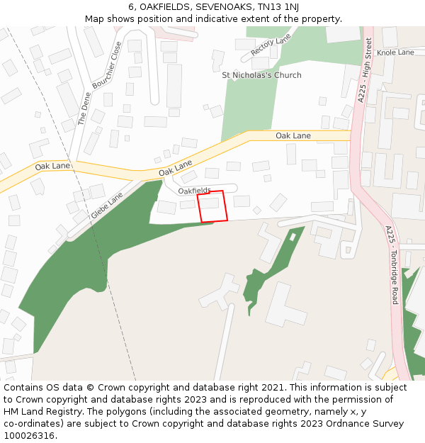 6, OAKFIELDS, SEVENOAKS, TN13 1NJ: Location map and indicative extent of plot