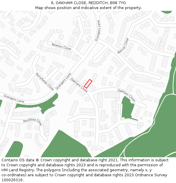 6, OAKHAM CLOSE, REDDITCH, B98 7YG: Location map and indicative extent of plot