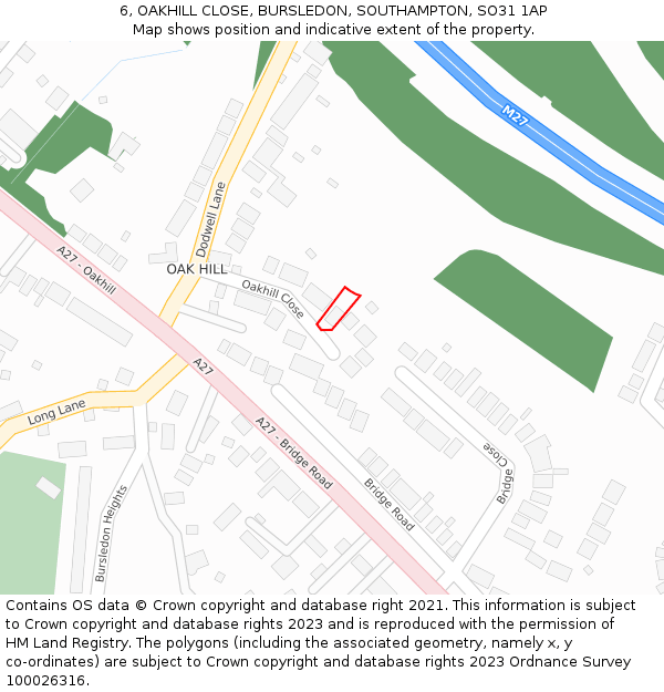 6, OAKHILL CLOSE, BURSLEDON, SOUTHAMPTON, SO31 1AP: Location map and indicative extent of plot