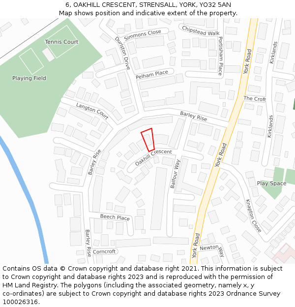 6, OAKHILL CRESCENT, STRENSALL, YORK, YO32 5AN: Location map and indicative extent of plot