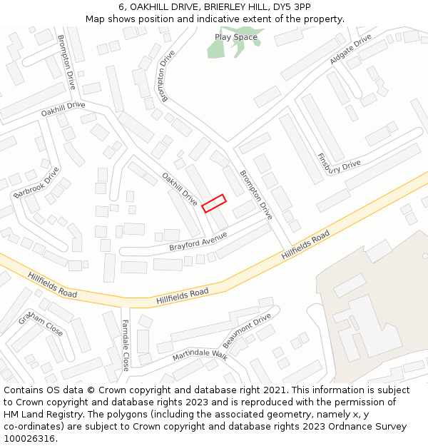 6, OAKHILL DRIVE, BRIERLEY HILL, DY5 3PP: Location map and indicative extent of plot