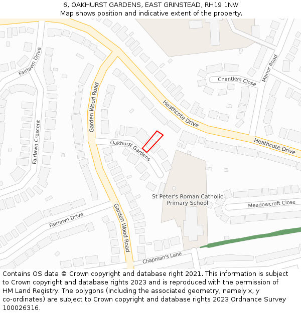 6, OAKHURST GARDENS, EAST GRINSTEAD, RH19 1NW: Location map and indicative extent of plot