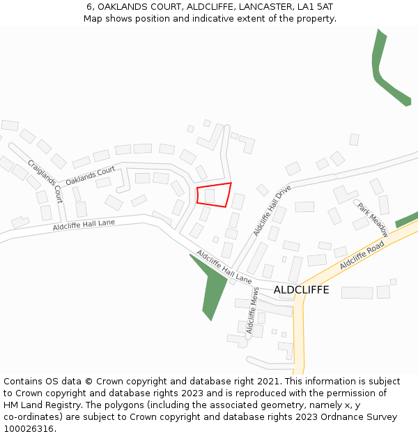 6, OAKLANDS COURT, ALDCLIFFE, LANCASTER, LA1 5AT: Location map and indicative extent of plot