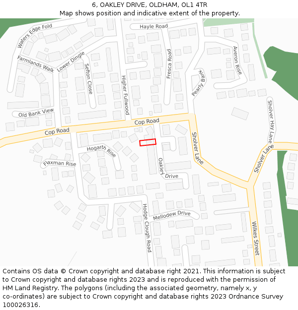 6, OAKLEY DRIVE, OLDHAM, OL1 4TR: Location map and indicative extent of plot