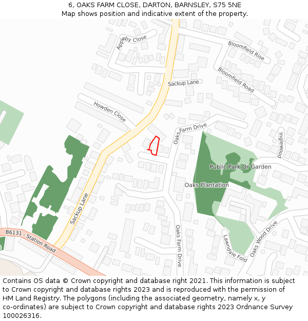 6, OAKS FARM CLOSE, DARTON, BARNSLEY, S75 5NE: Location map and indicative extent of plot