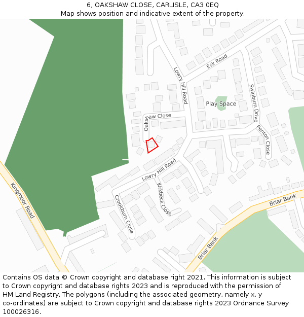 6, OAKSHAW CLOSE, CARLISLE, CA3 0EQ: Location map and indicative extent of plot