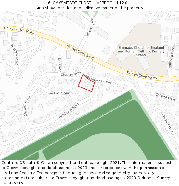 6, OAKSMEADE CLOSE, LIVERPOOL, L12 0LL: Location map and indicative extent of plot