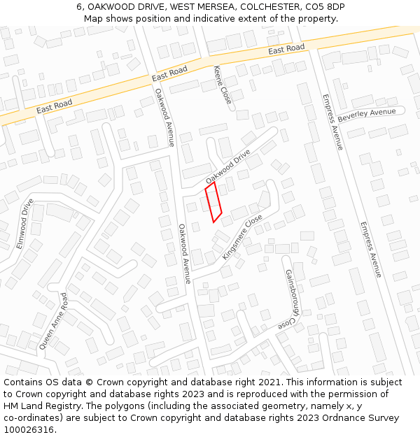 6, OAKWOOD DRIVE, WEST MERSEA, COLCHESTER, CO5 8DP: Location map and indicative extent of plot