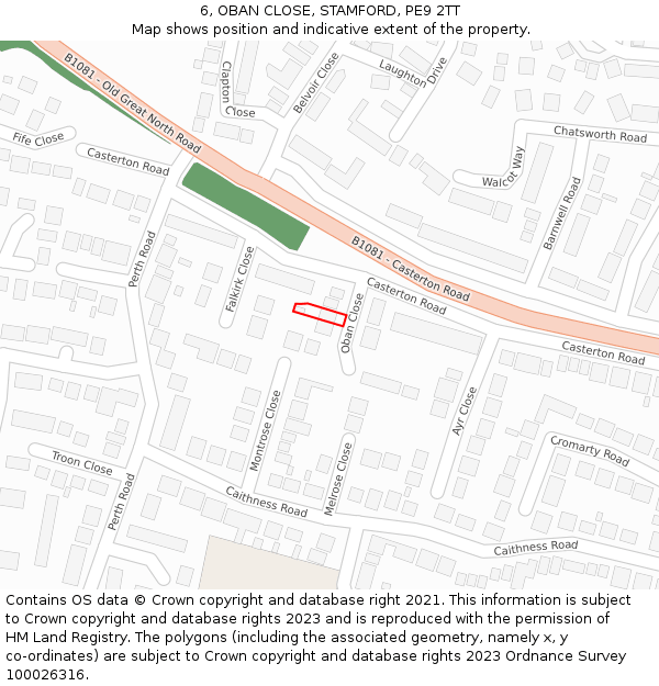 6, OBAN CLOSE, STAMFORD, PE9 2TT: Location map and indicative extent of plot