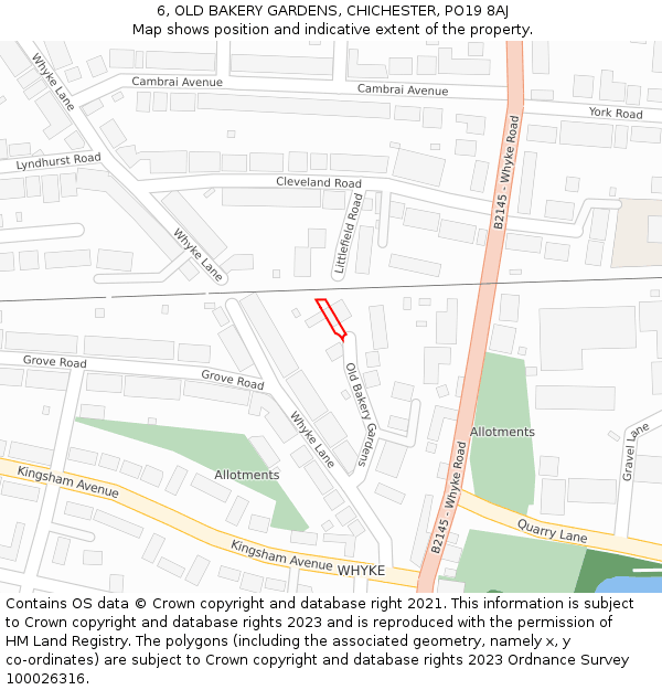 6, OLD BAKERY GARDENS, CHICHESTER, PO19 8AJ: Location map and indicative extent of plot