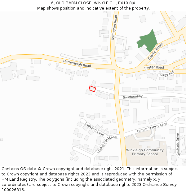 6, OLD BARN CLOSE, WINKLEIGH, EX19 8JX: Location map and indicative extent of plot